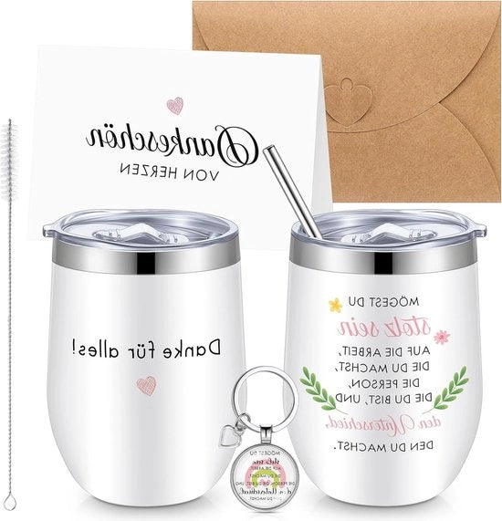 Regalo di addio composto da un anello per le chiavi - Thermos 300 ml con coperchio e beccuccio - Carta di auguri e busta - Regalo per il collega - Regalo di Natale.