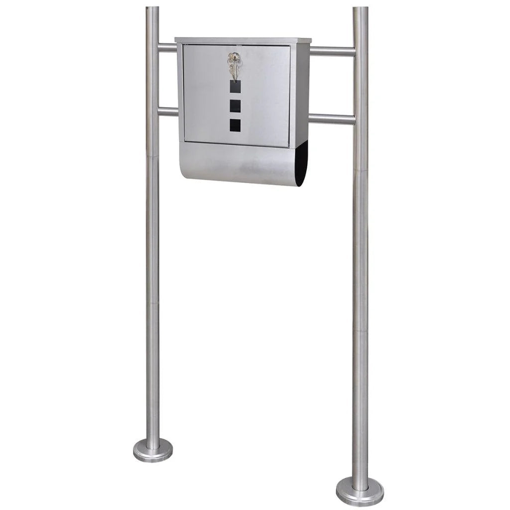 Cassetta postale in acciaio inox dal design contemporaneo su gambe con scomparto per giornali 120 cm 1002004