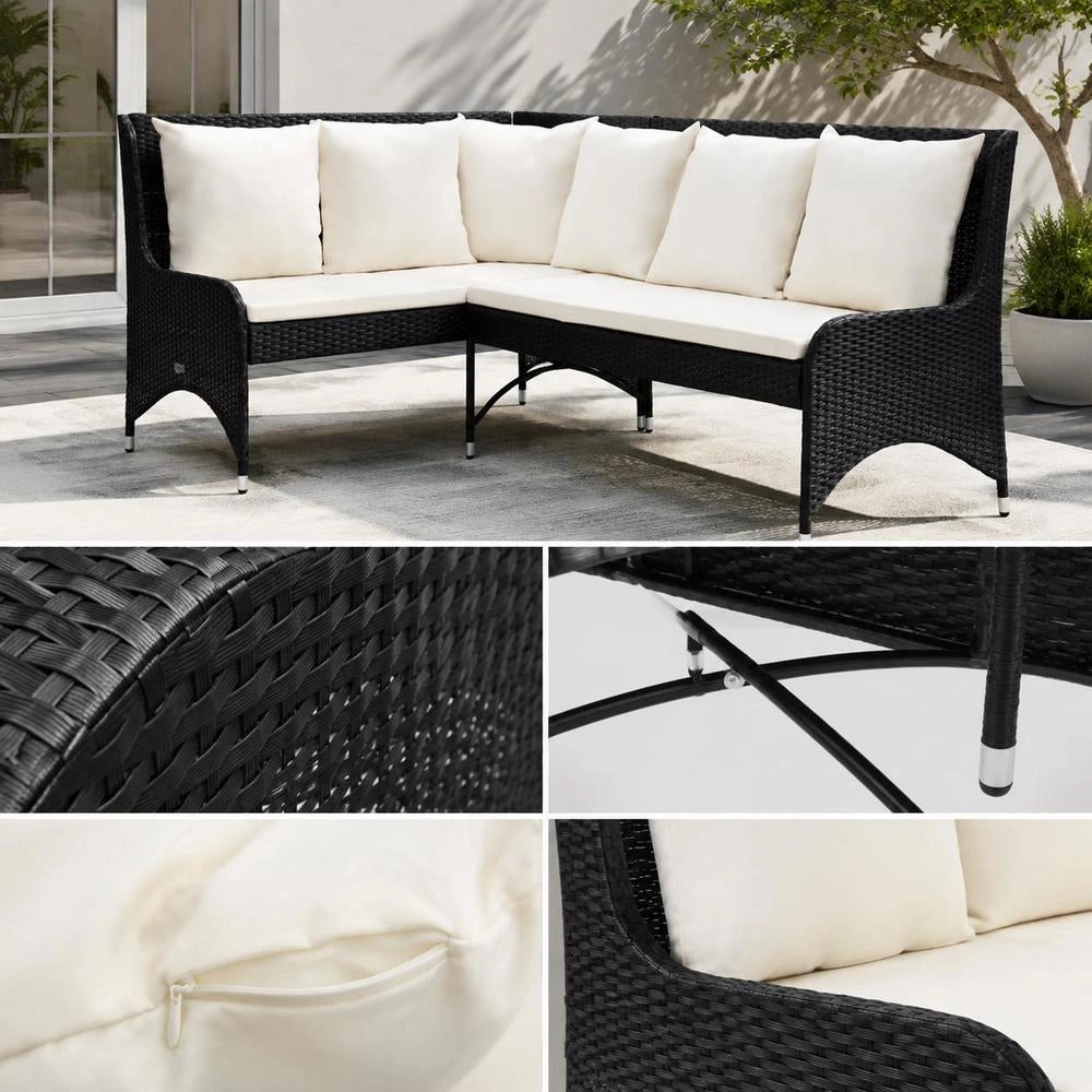 Garden Corner Sofa, 2-piece, Poly Rattan, Black