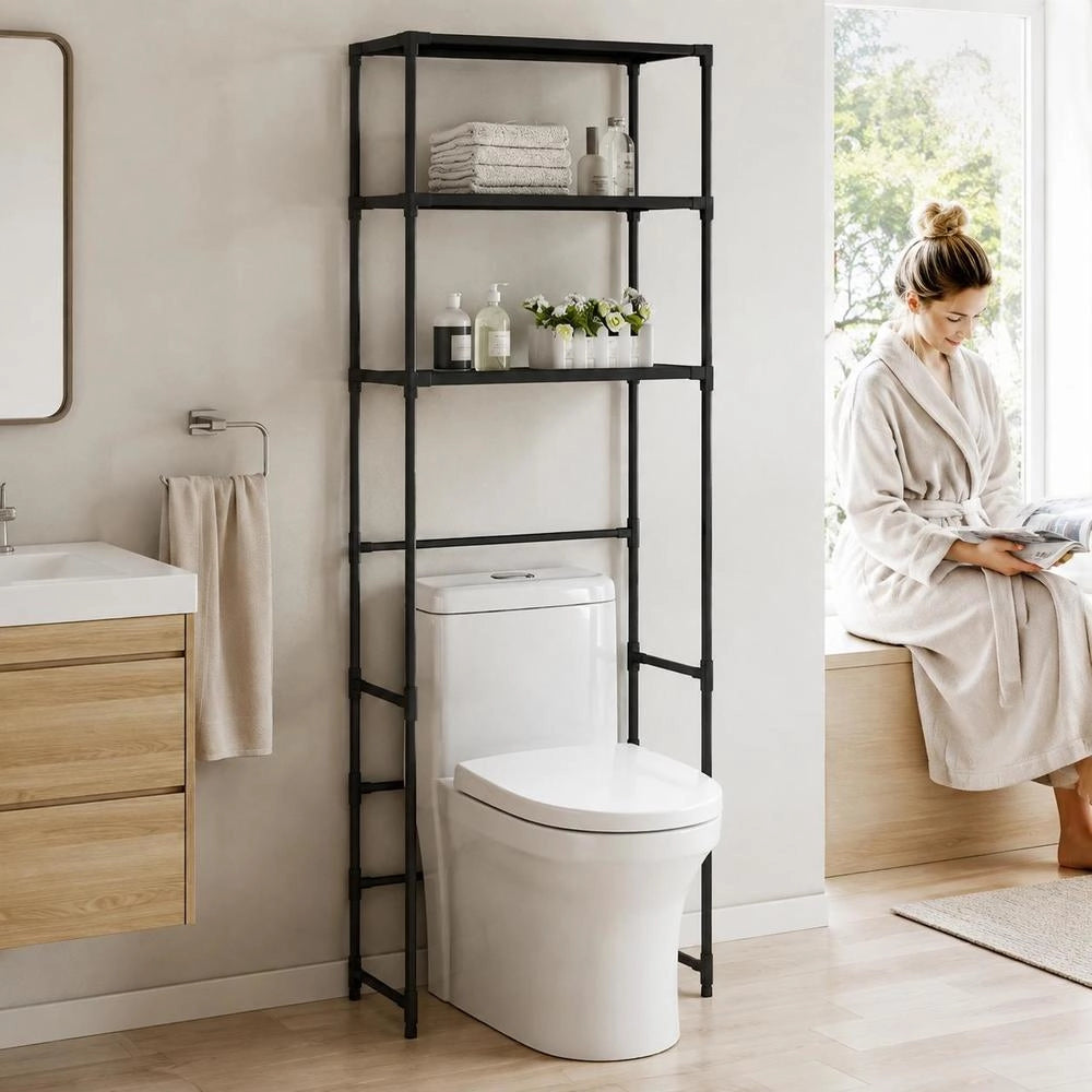 Toilet Shelf 3 Shelves Black 53x28x169 Cm