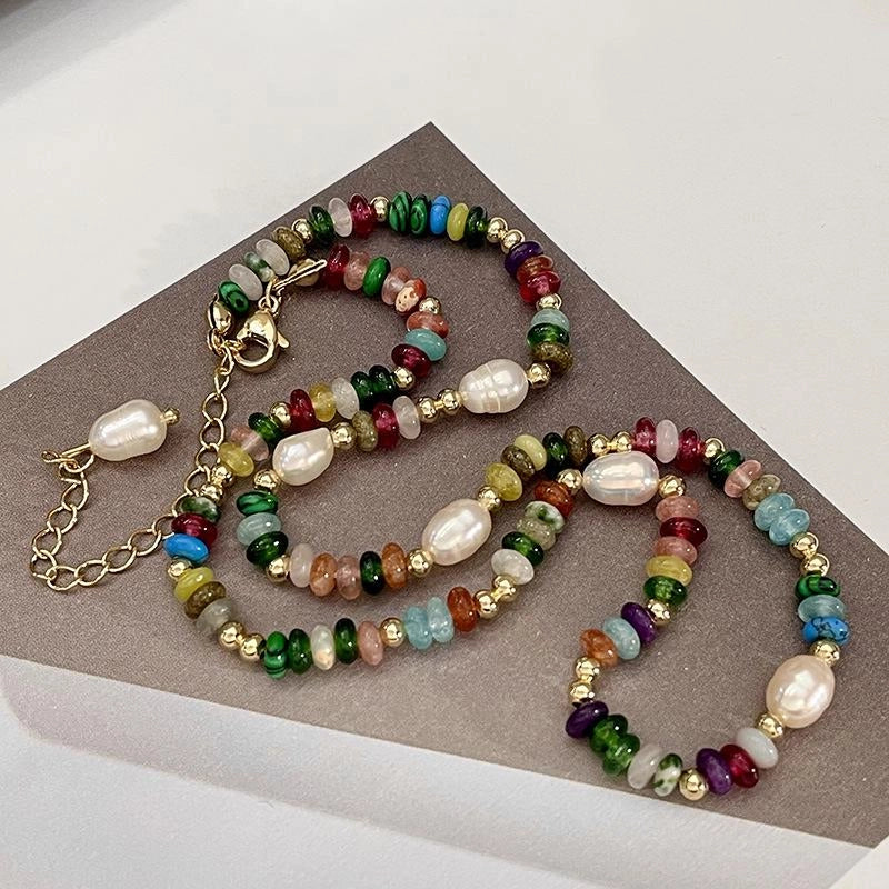 Collana vintage con perline di cristallo naturale e perle d'acqua dolce, regalo di Natale o compleanno.