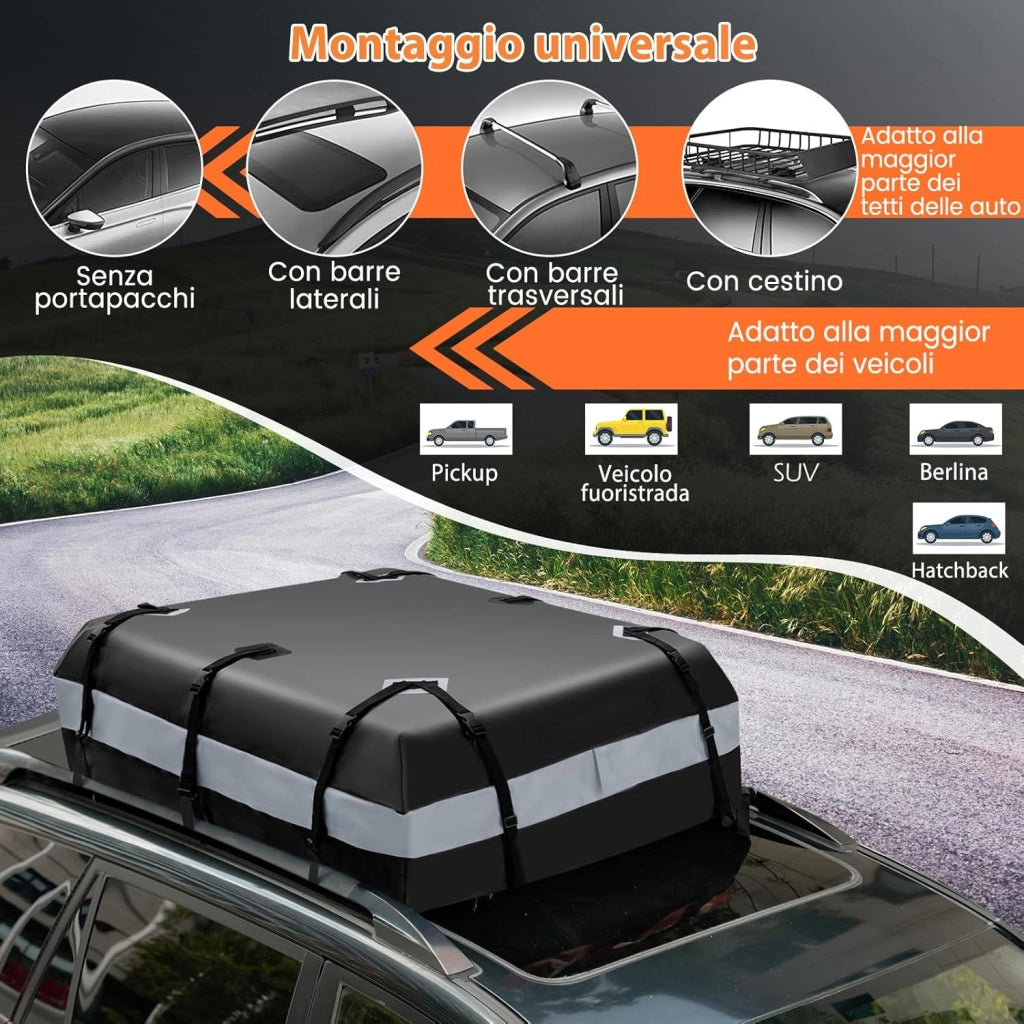 Borsa da Tetto per Auto 424L, Box Tetto Auto per Bagagli Impermeabile Pieghevole, con Tappetino Antiscivolo, per Tutti i Veicoli Con/Senza Barre Portapacchi (Modello 4)