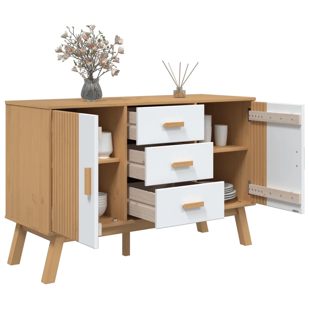 Credenza | Madia | Buffet da pranzo | Armadio da pranzo OLDEN Bianca e Marrone 114x43x73,5 cm Massello di Pino