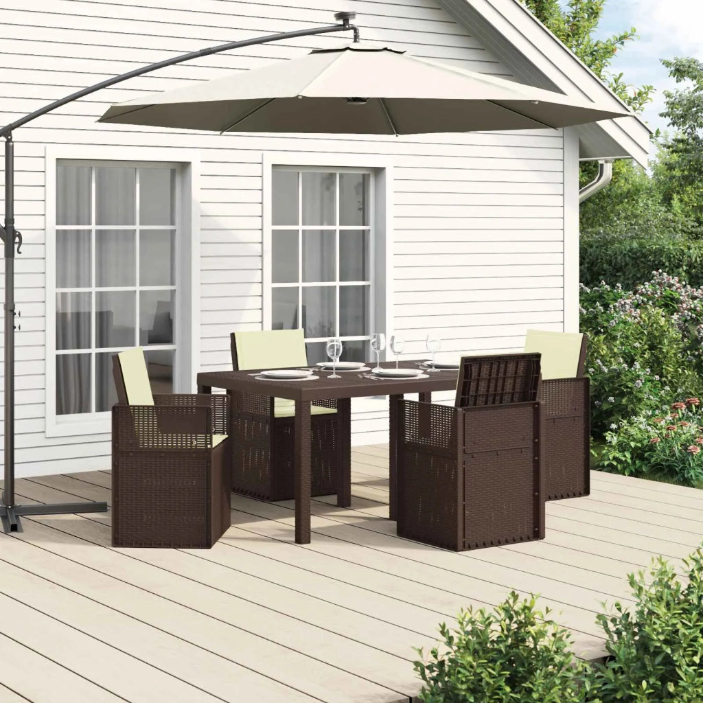 Set da Pranzo per Giardino con cuscino 5 pcs Marrone e Crema PP