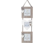 Fotoframe per 3 foto, tema gatti, in legno, bianco e grigio