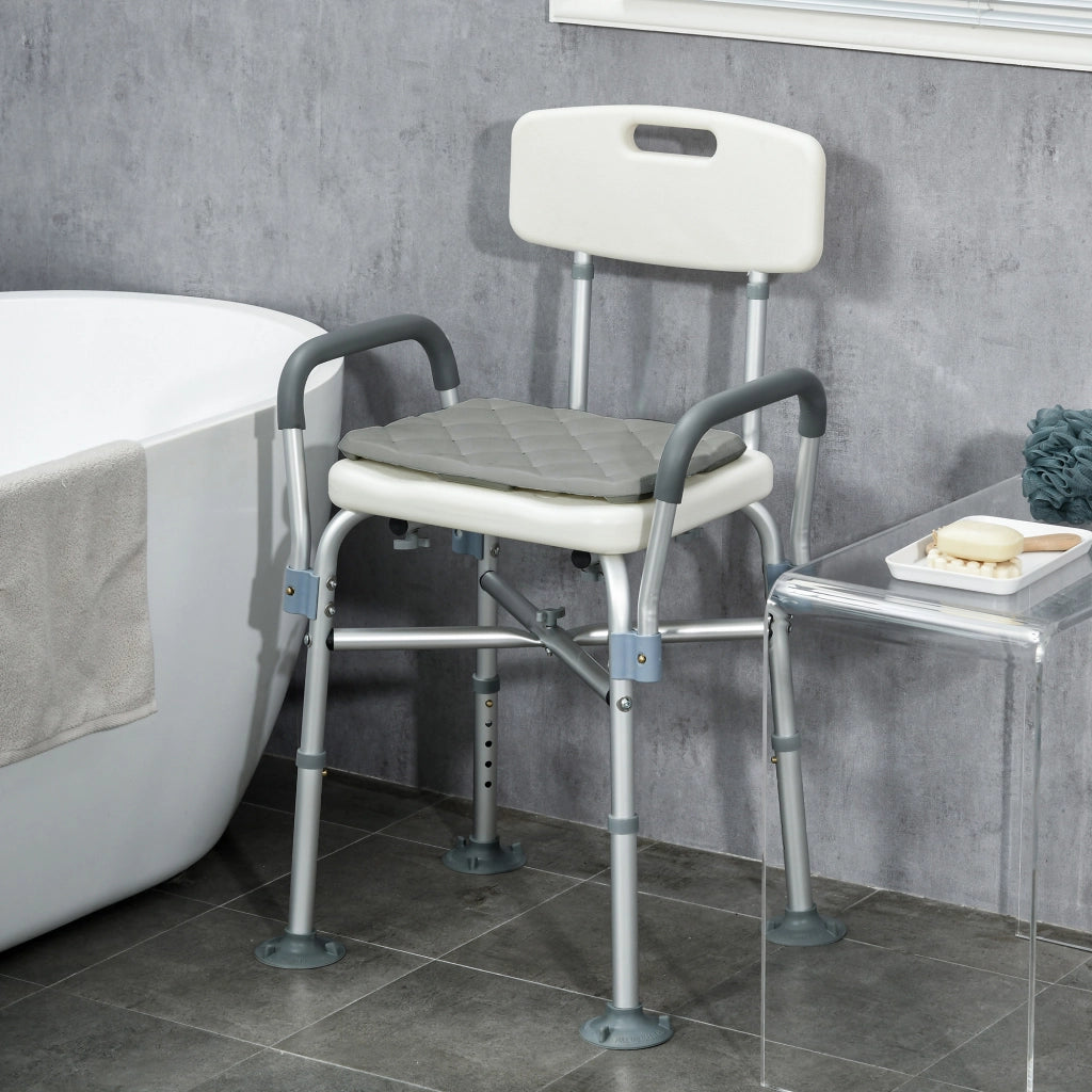 Sedia da Doccia Regolabile con Braccioli e Cuscino Rimovibile ¨C Zephmum ¨C 53.5x52x80-90 cm, Bianca