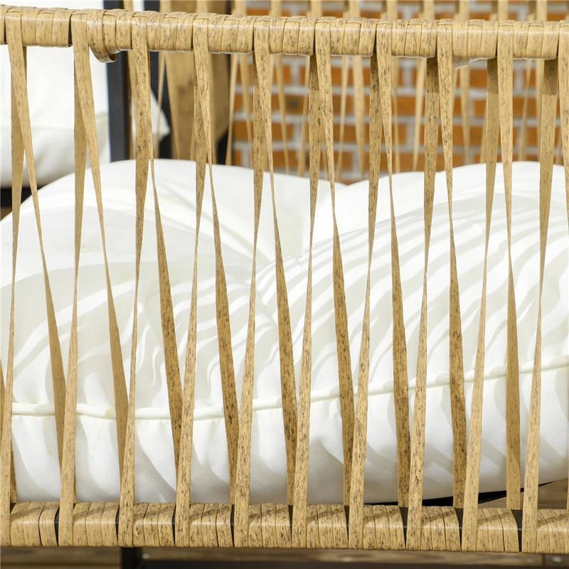 SET DA GIARDINO 4 PEZZI IN RATTAN CON DIVANETTO 2 SEDIE E TAVOLINO DA CAFFÉ NERO MARRONE E CREMA