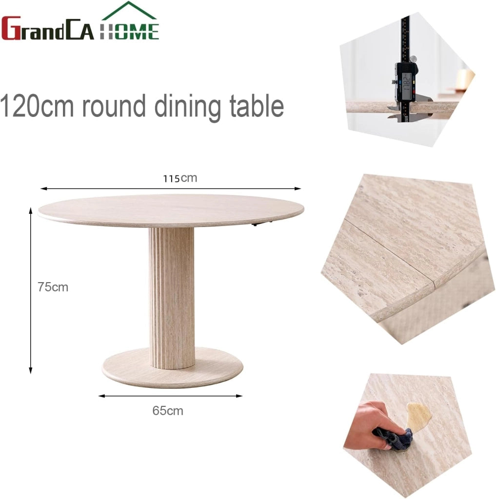 GrandCA HOME Tavolo da Pranzo Rotondo Moderno e Semplice, in Similtravertino Giallo, Diametro 115 cm, può Ospitare da 4 a 6 Persone