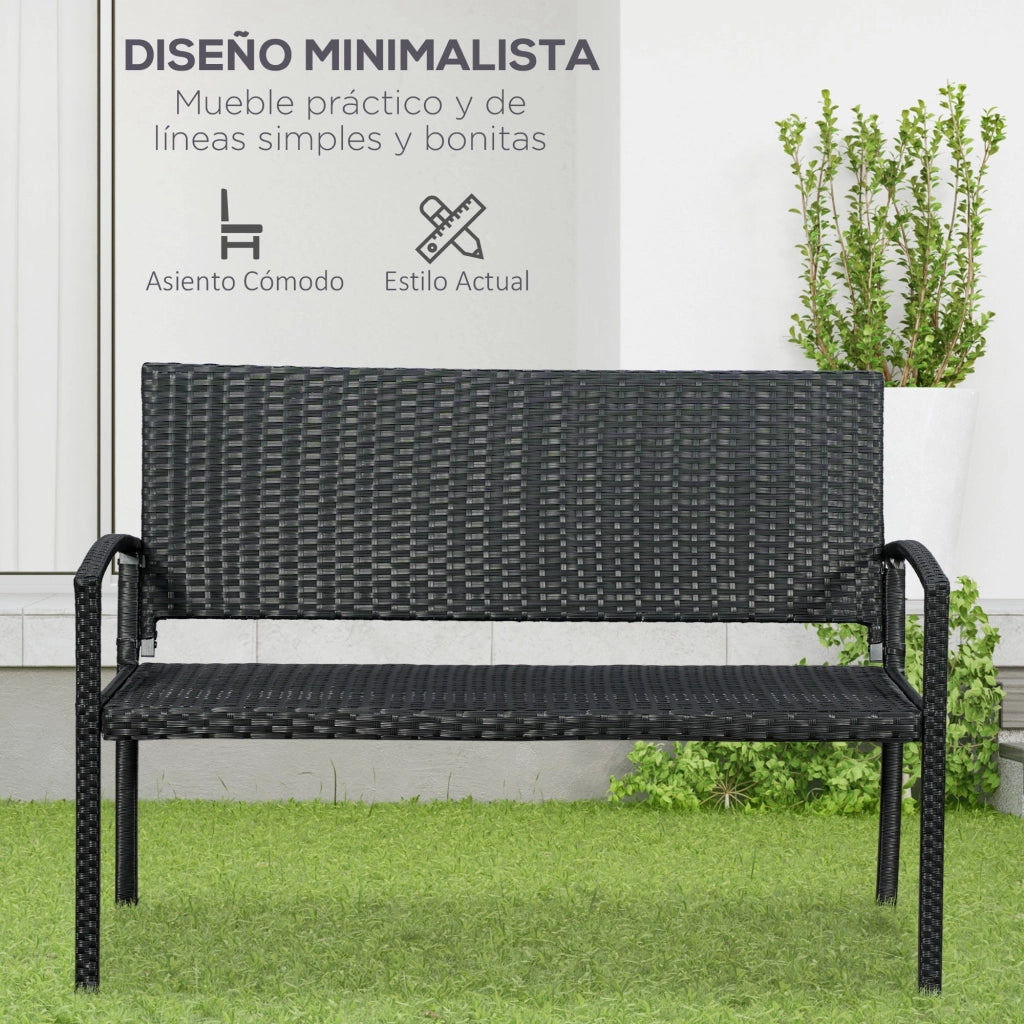 Panca da Giardino 2 Posti ¨C Xylo ¨C Polyrattan Nero con Schienale 122x60x85cm