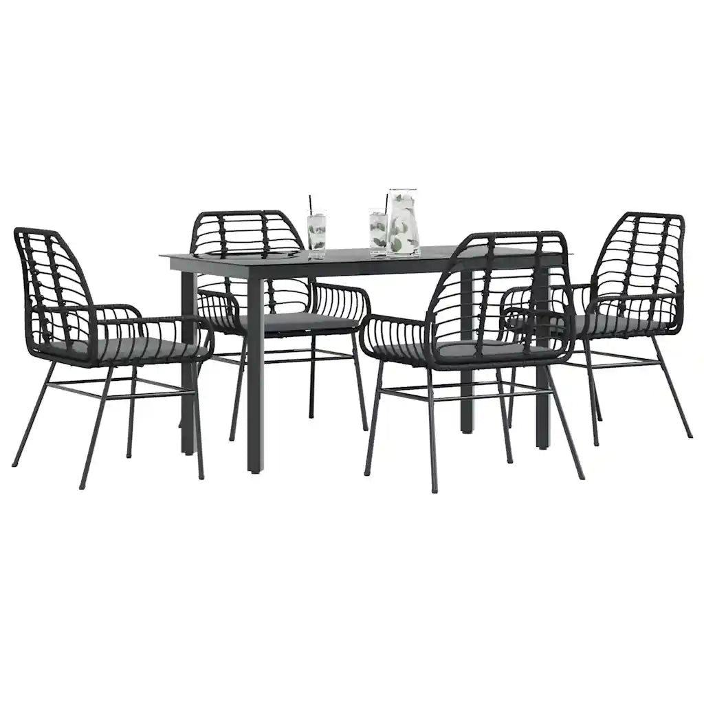 Set da Pranzo da Giardino con Cuscini 5 pz | Set Salotto da Giardino Polyrattan Vetro