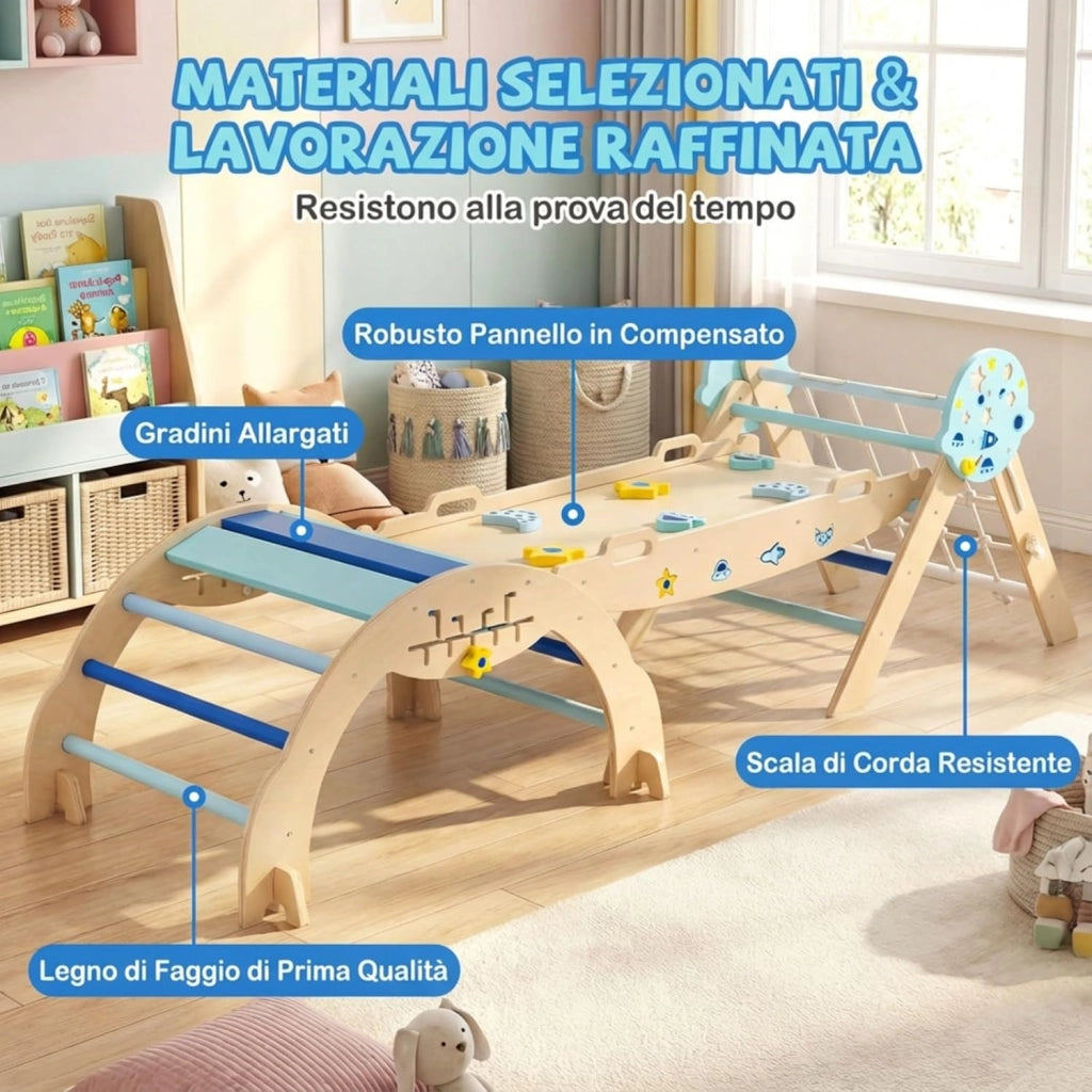 Set da Arrampicata per Bambini, Set Montessori Pieghevole con Arco, Rampa e Scalatore, Giochi da Arrampicata con Blocchi e Gioco del Labirinto, 1 Anni + (Astronauta 3 pezzi, Blu)