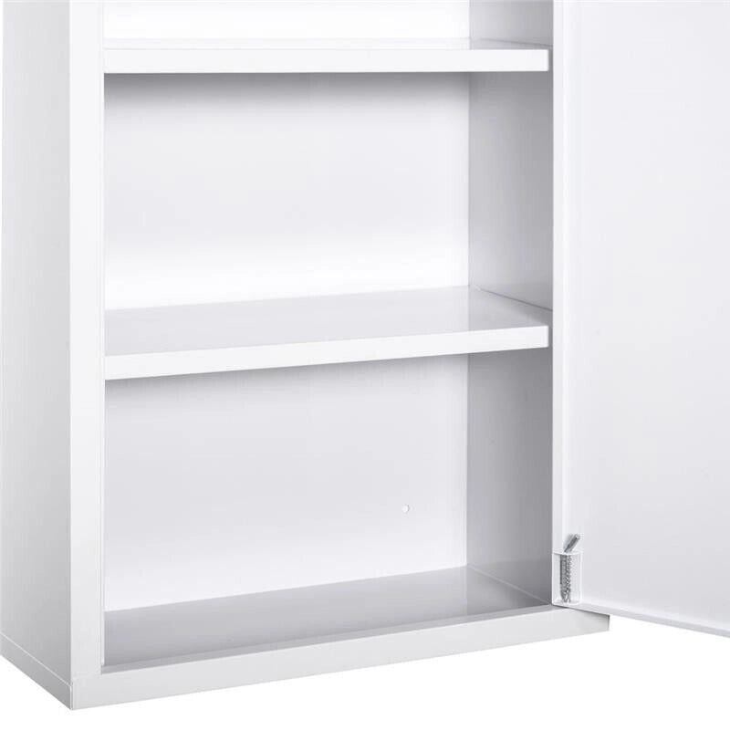 ARMADIETTO MEDICINALI A 3 LIVELLI IN ACCIAIO CON 2 CHIAVI E MONTAGGIO A PARETE, 40X18X60 CM, BIANCO