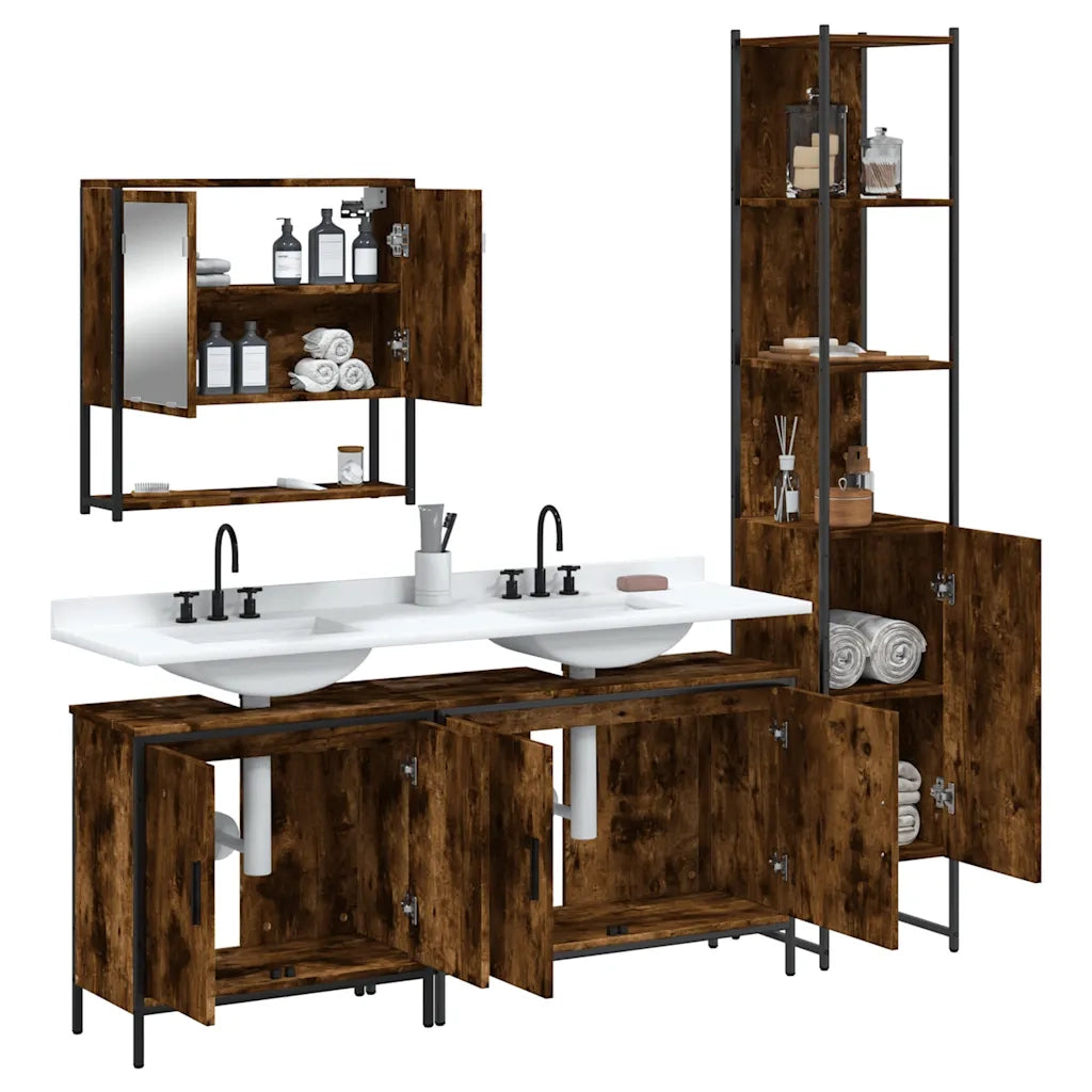 Set Mobili da Bagno 4 pz Rovere Fumo in Legno Multistrato 3214692