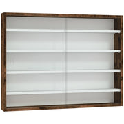 Bacheca Vetrina a Muro 4 Ripiani Regolabili 80x9,5x60 cm in Vetro e Legno Marrone