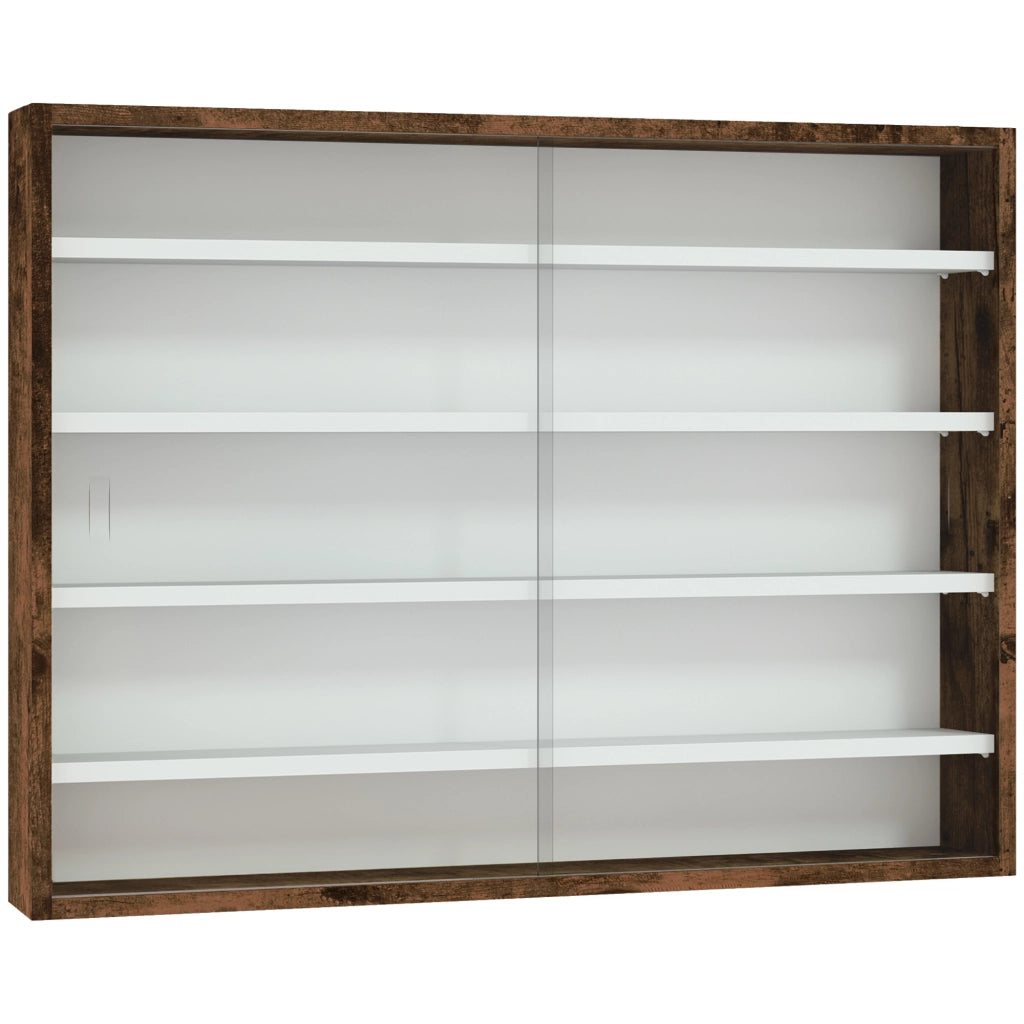 Bacheca Vetrina a Muro 4 Ripiani Regolabili 80x9,5x60 cm in Vetro e Legno Marrone