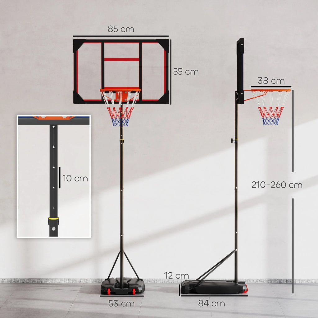 Canestro da Basket per Bambini ¨C Minimal ¨C Rosso, 210-260 cm Regolabile, con Ruote