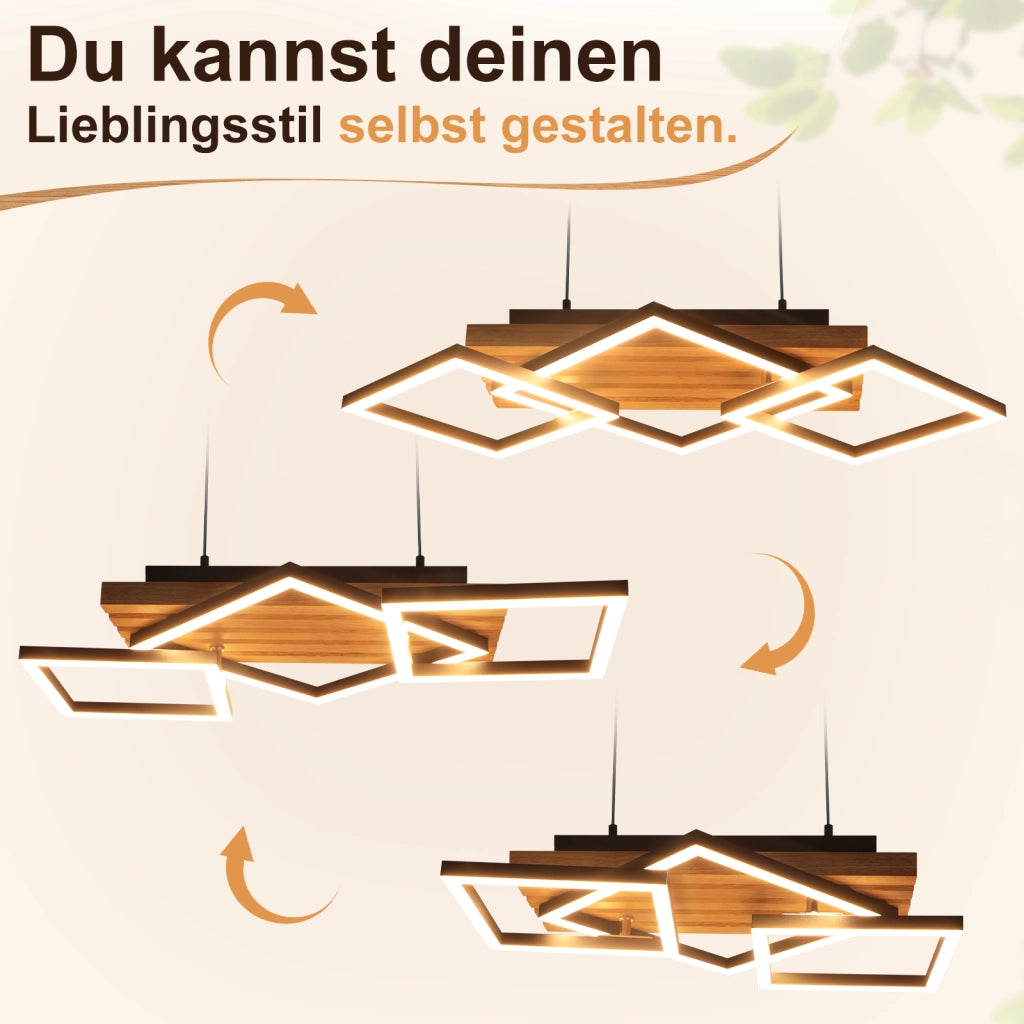 ZMH Lampada a Sospensione LED Legno 31W Moderna Dimmabile Per Tavolo da Pranzo Soggiorno Camera da Letto