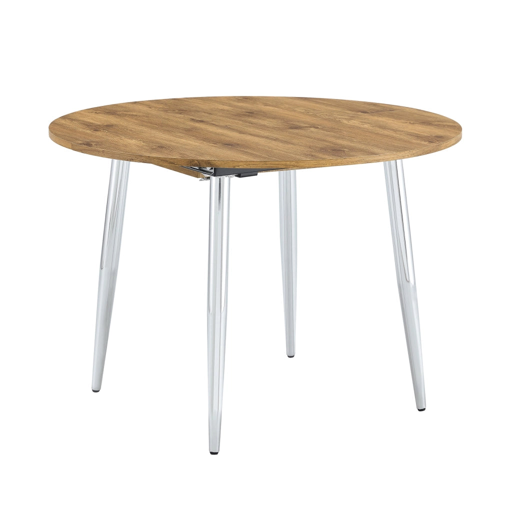 Tavolo da pranzo allungabile rotondo con piano estensibile e gambe in metallo per sala da pranzo in MDF color legno