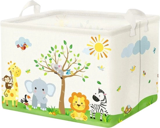 Cestino Decorativo per Animali per Camera da Letto Beige 36L - Elefante Giraffa Scimmia Leone Uccello