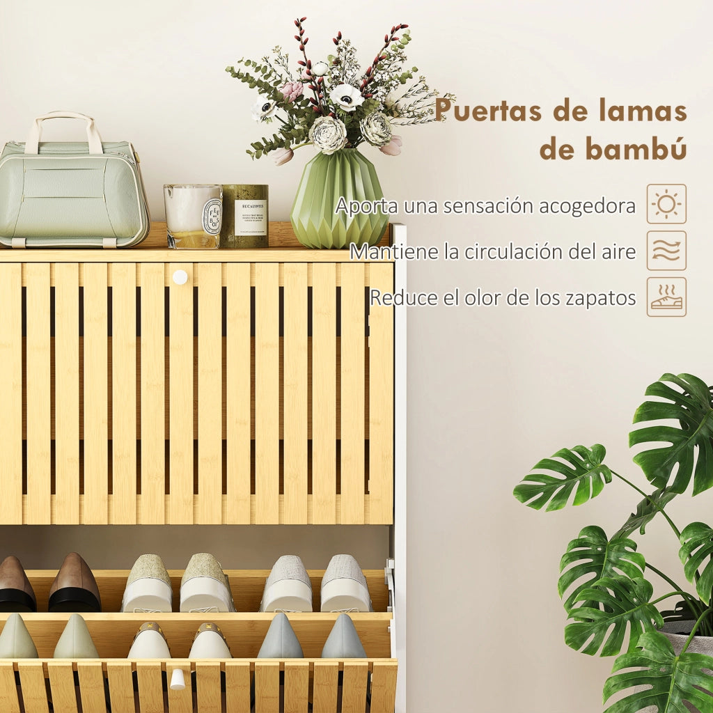 Scarpiera Slim con 2 Ante in Bamb¨´ ¨C Xylo ¨C Bianco e Naturale, 12 Paia