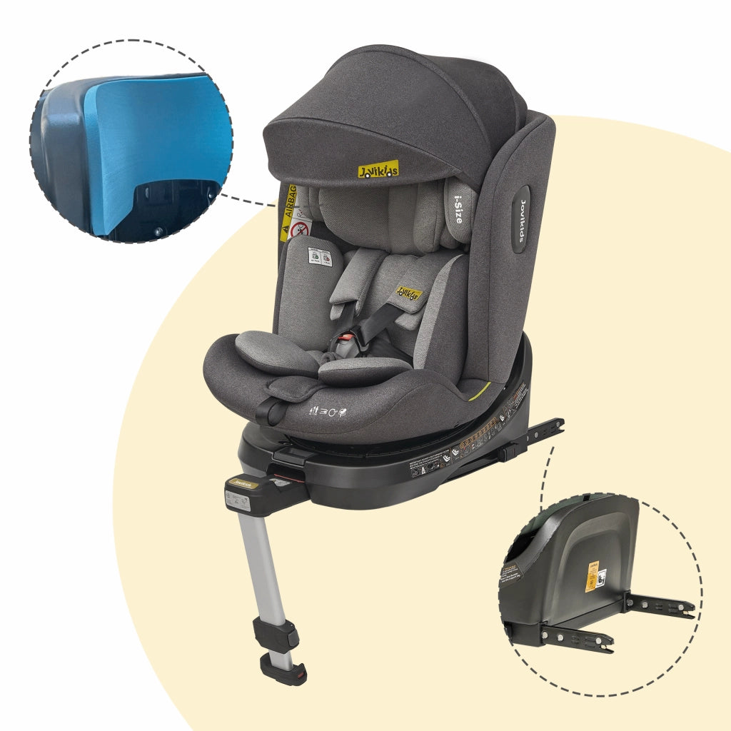 Seggiolino auto per bambini girevole 360° con ISOFIX e supporto reclinabile, cappottina in tessuto nero