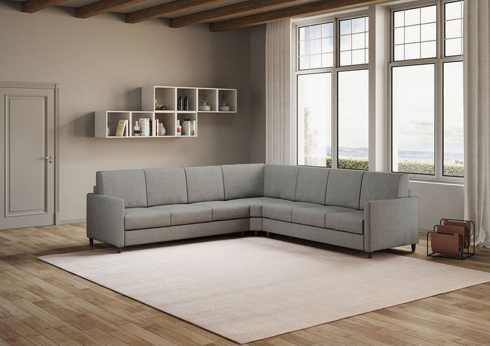 Divano Angolare 7 Posti 281x281x85 cm Karay in Tessuto Grigio