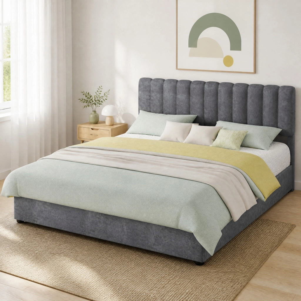 Letto matrimoniale 160x200 cm in velluto grigio
