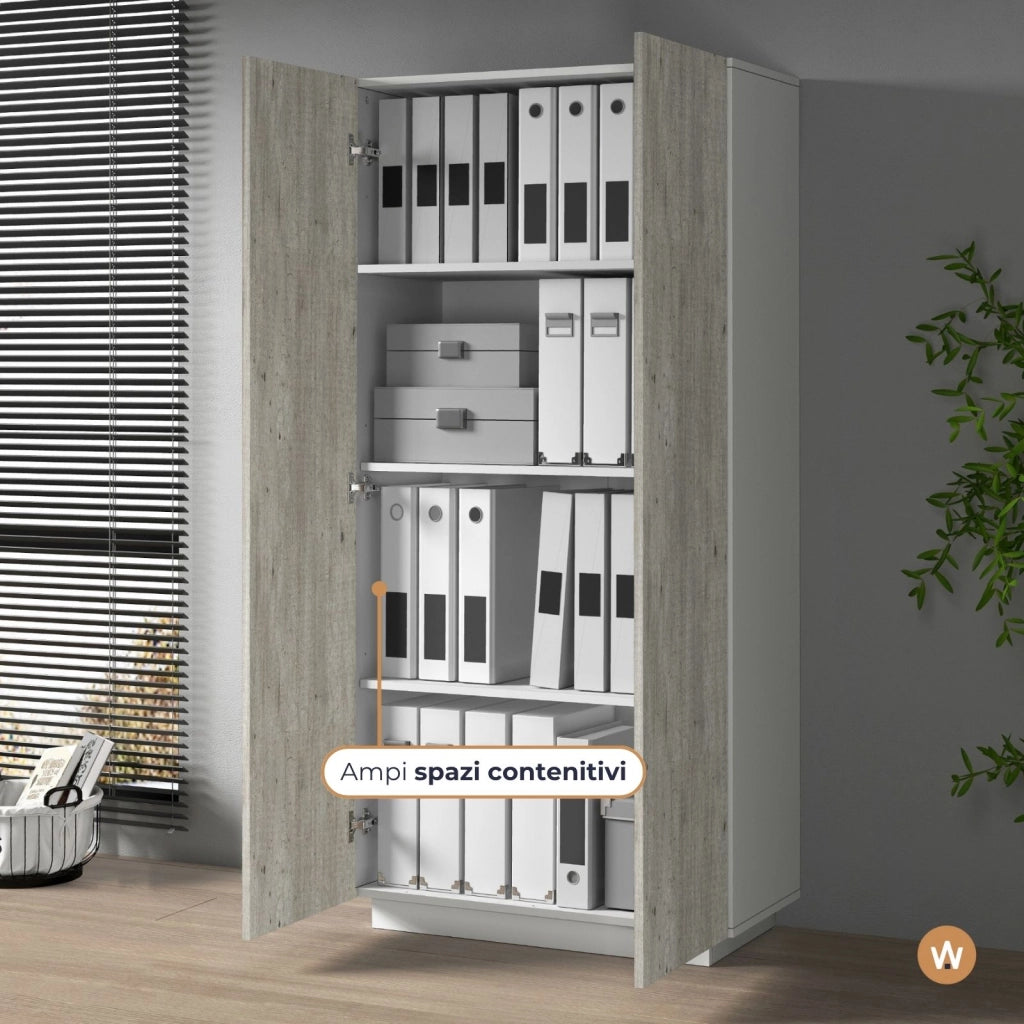 WHOUS Armadio multiuso Easy a 2 ante bianco opaco e cemento 79,20x38x166 cm