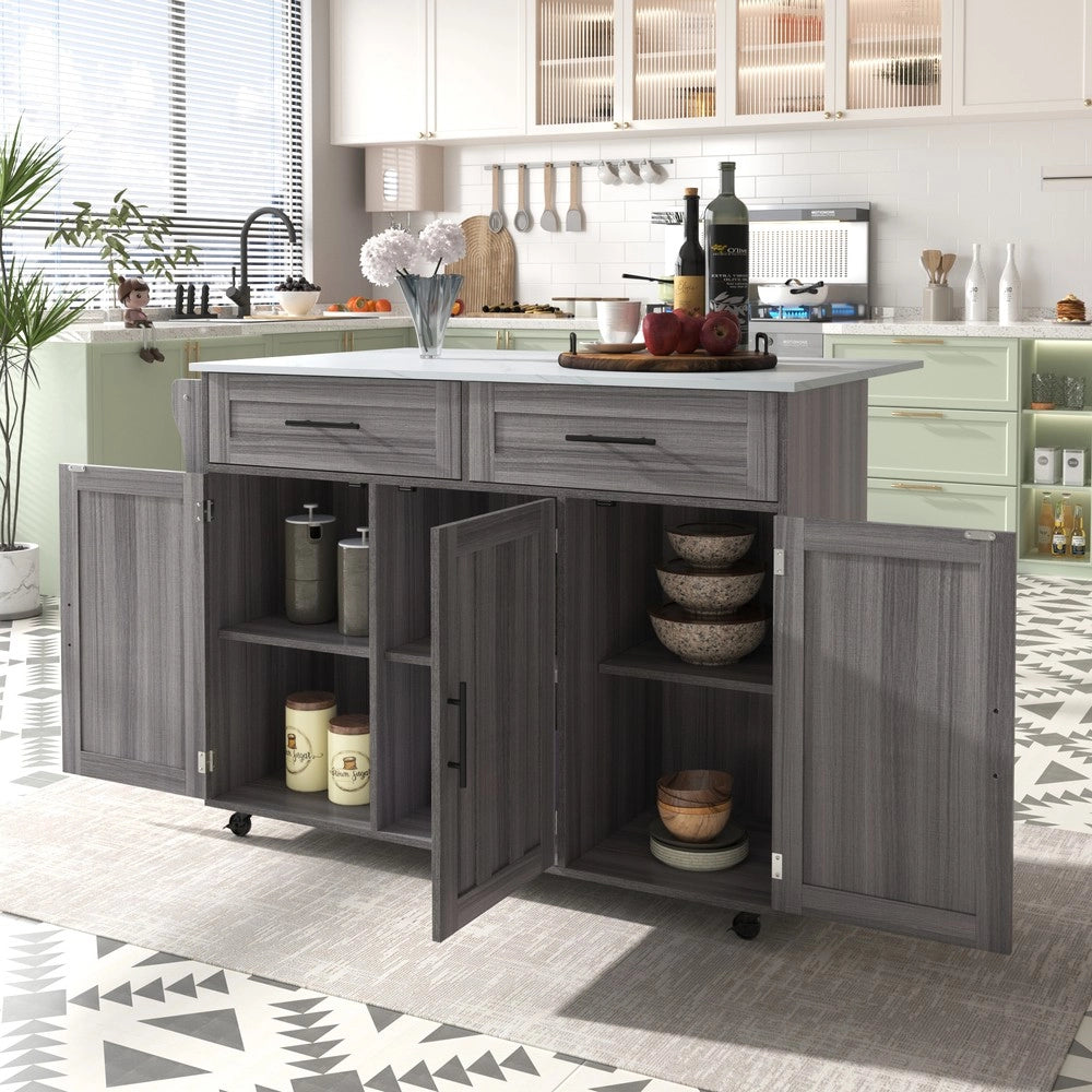 Carrello Cucina Pieghevole con 2 Cassetti e Ante ¨C Xylo ¨C Bianco/Grigio, 129x46x91.5 cm