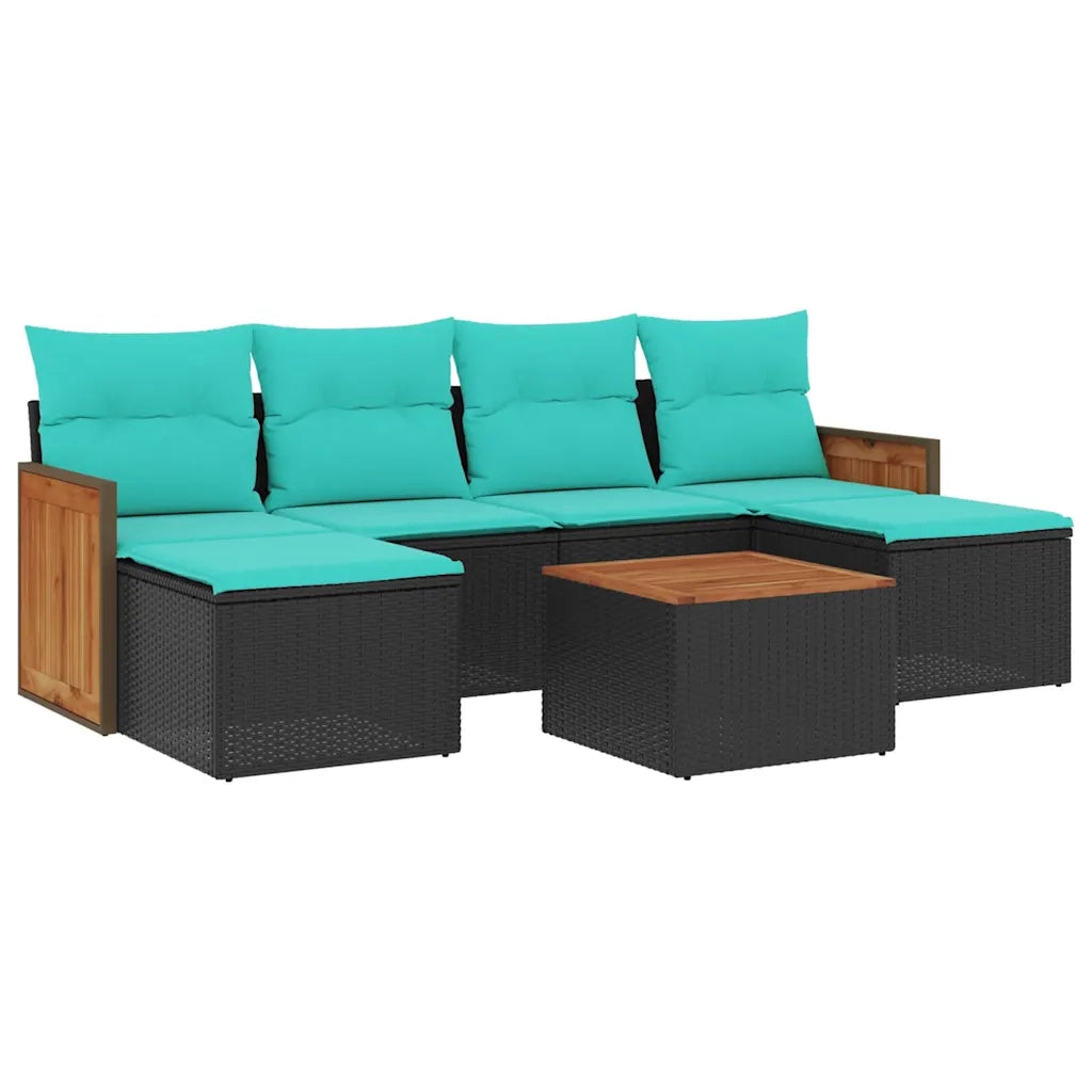Set Divani da Giardino 7 pz con Cuscini Nero in Polyrattan 3227905