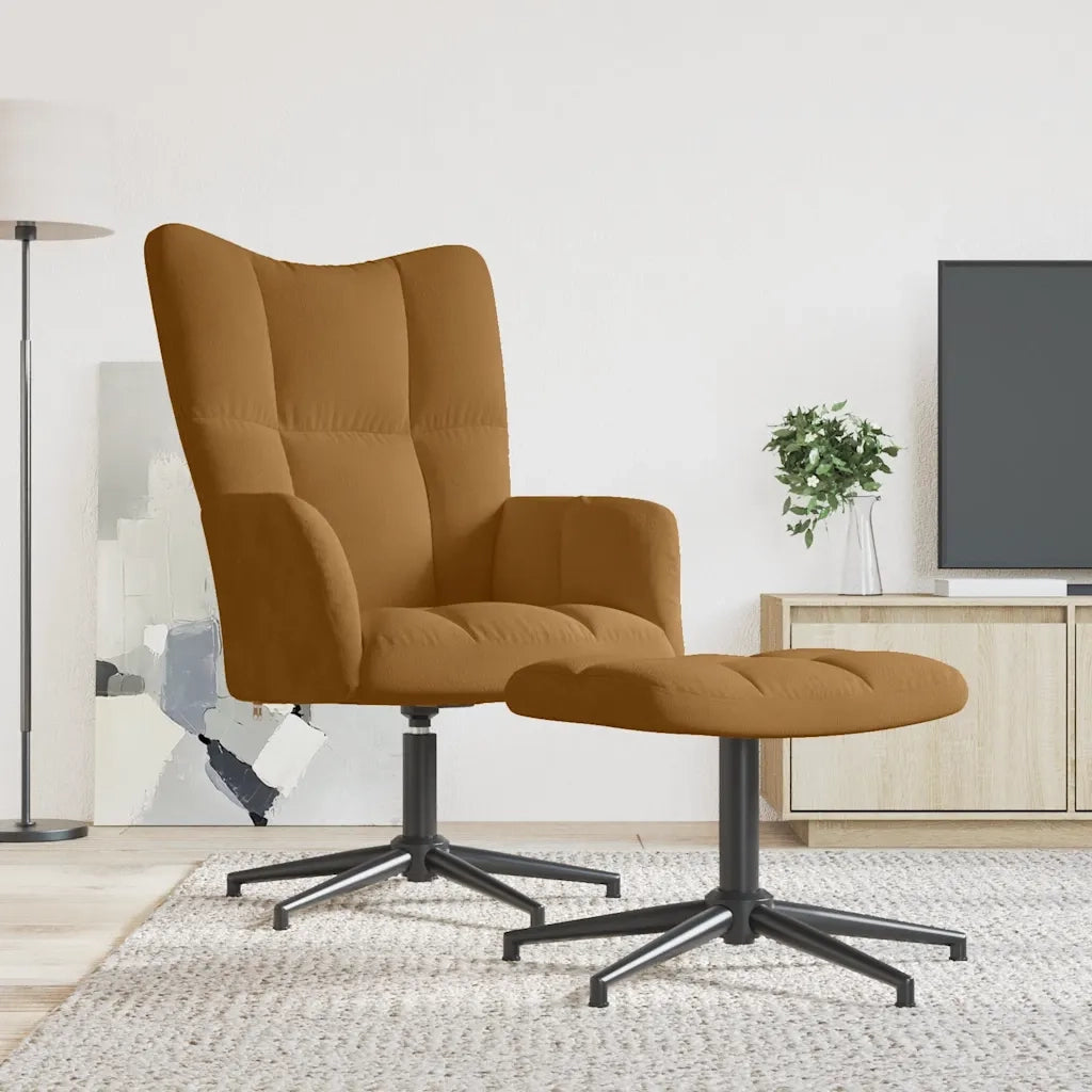 Poltrona Relax con Poggiapiedi Marrone in Velluto 328114