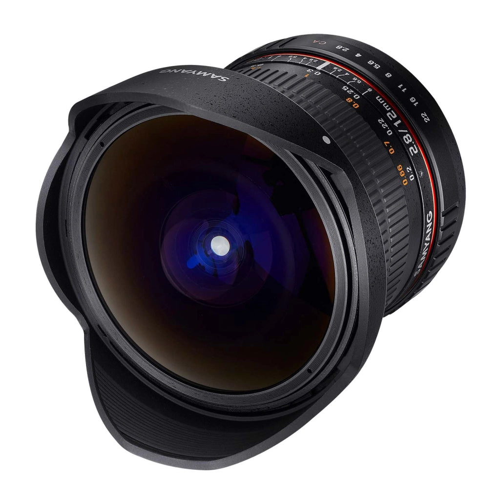 MF 12mm F2.8 Fisheye Nikon F - Angolo di campo di 180° - Alta velocità - Messa a fuoco manuale - Adatto per architettura, arte, paesaggio - Incl. borsa e cappuccio protettivo