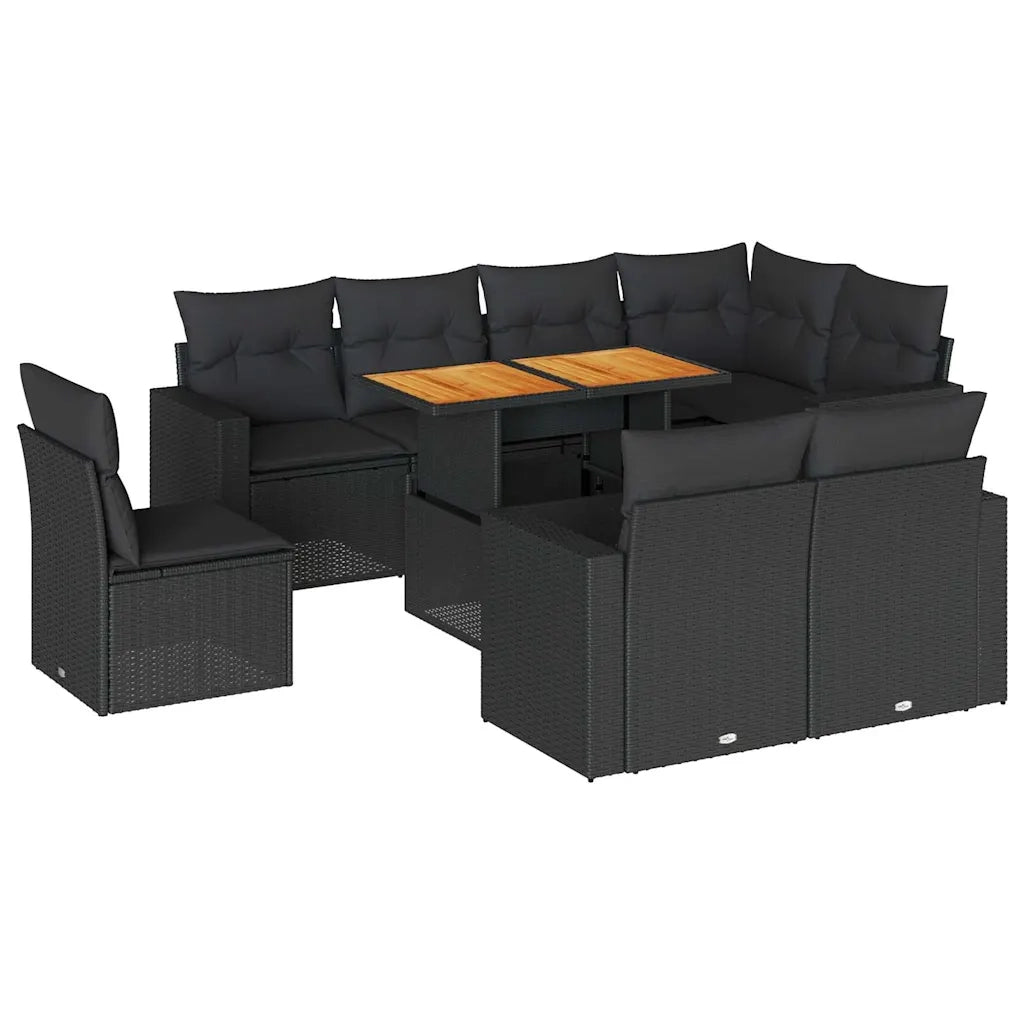 Set Divani da Giardino 9 pz con Cuscini Nero in Polyrattan 3327051
