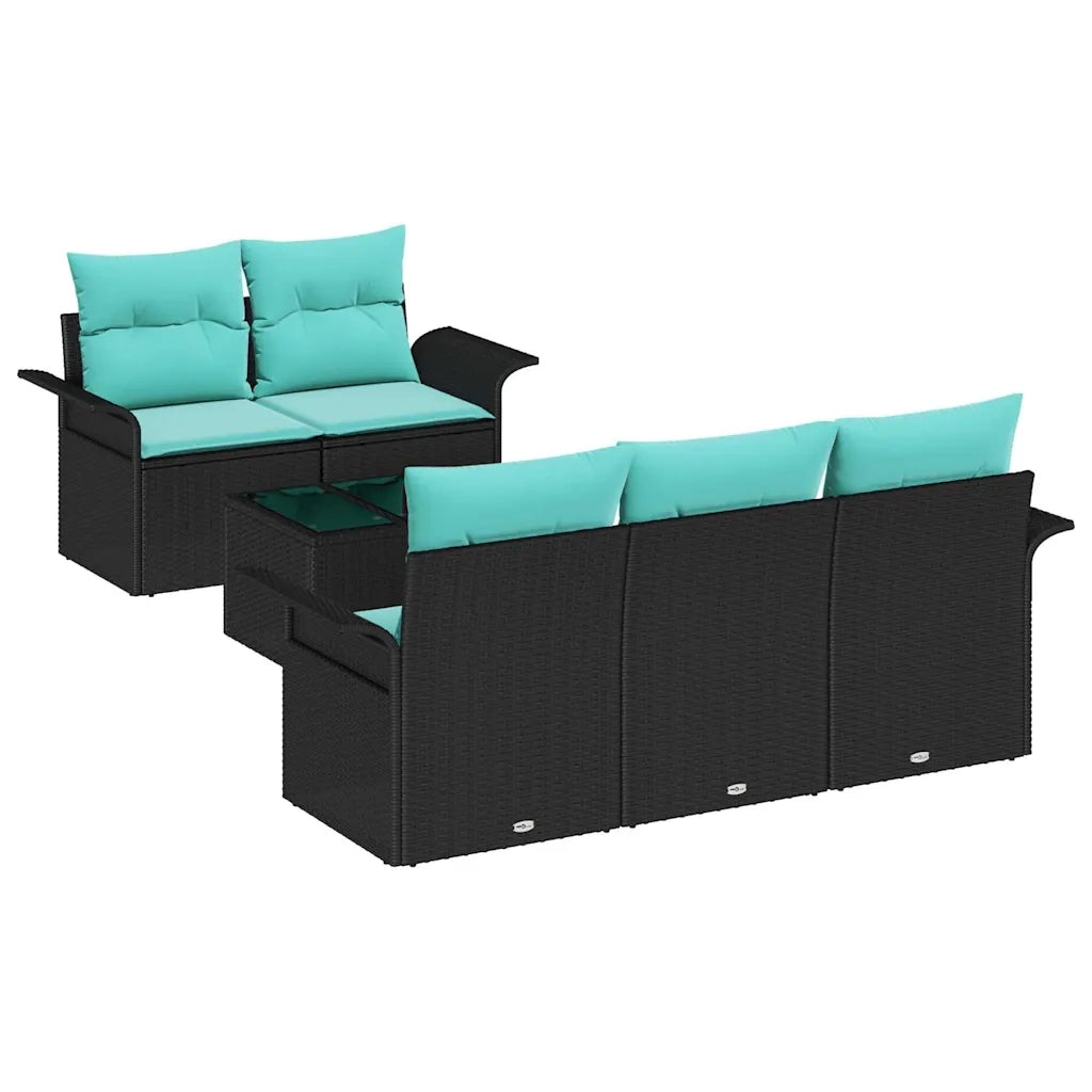 Set Divano da Giardino con cuscino 6 pcs Nero polyrattan