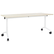 Scrivania rettangolare pieghevole con rotelle portatile con struttura in metallo marrone chiaro e bianco 180 x 60 cm stile moderno