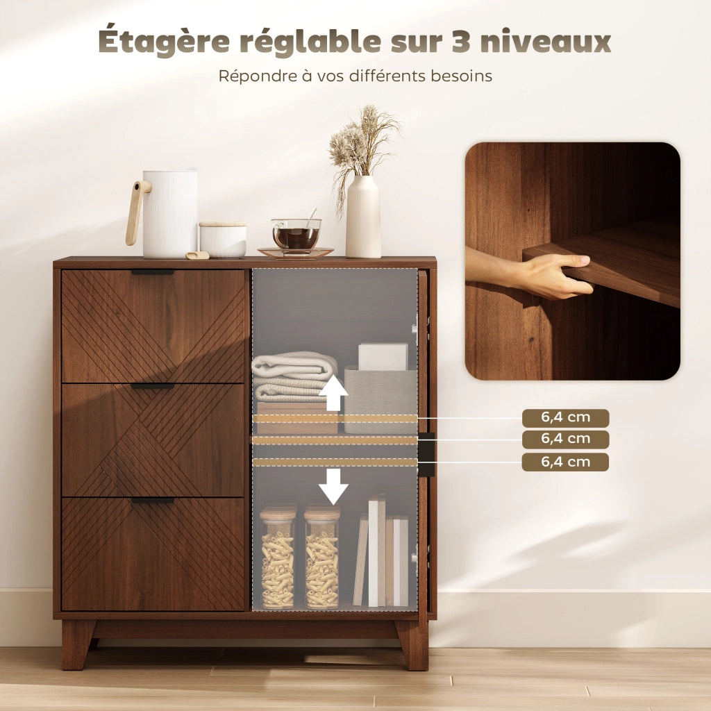Buffet credenza con ante, 3 cassetti e ripiano regolabile ¨C zephmum ¨C marrone 75x39x80 cm