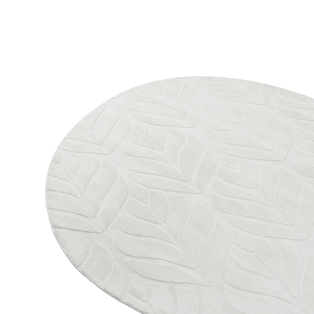 Tappeto in pelliccia sintetica di coniglio, bianco sporco, in poliestere, rotondo da 160 cm, morbido e a pelo lungo, con motivo a foglie