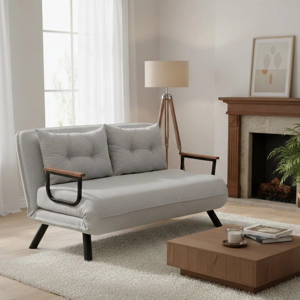 Calvin, Divano Letto 2 Posti Contenitore, 133x78 cm Grigio Chiaro