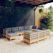 Set Divani da Giardino 10 pz con Cuscini Grigi Massello di Pinocod mxl 94045