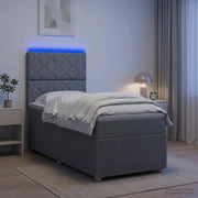 Letto Box Spring LED con Materasso Grigio Chiaro 90 x 200 cm 3455776