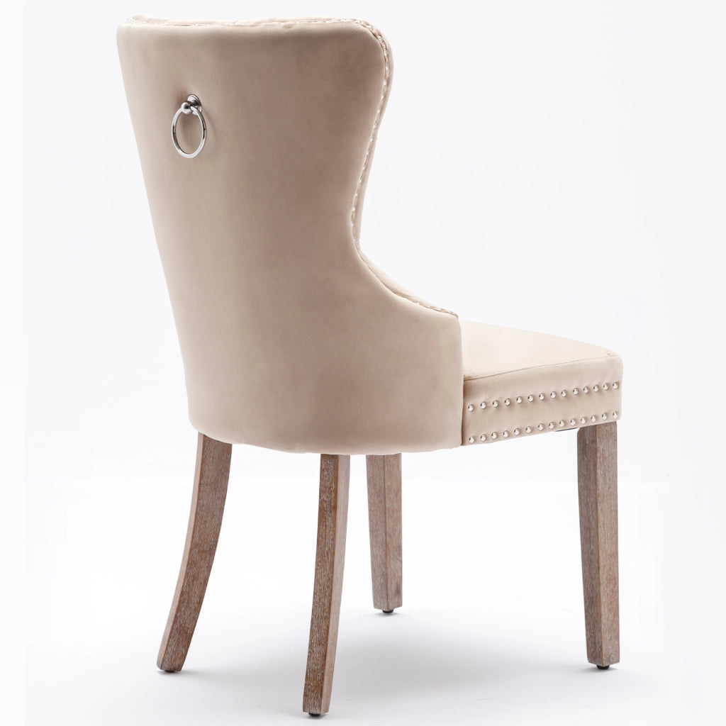 Sedia da Pranzo con Schienale e Seduta in Velluto Beige ¨C MINIMAL ¨C Set 6 Pezzi, Gambe in Legno Massello