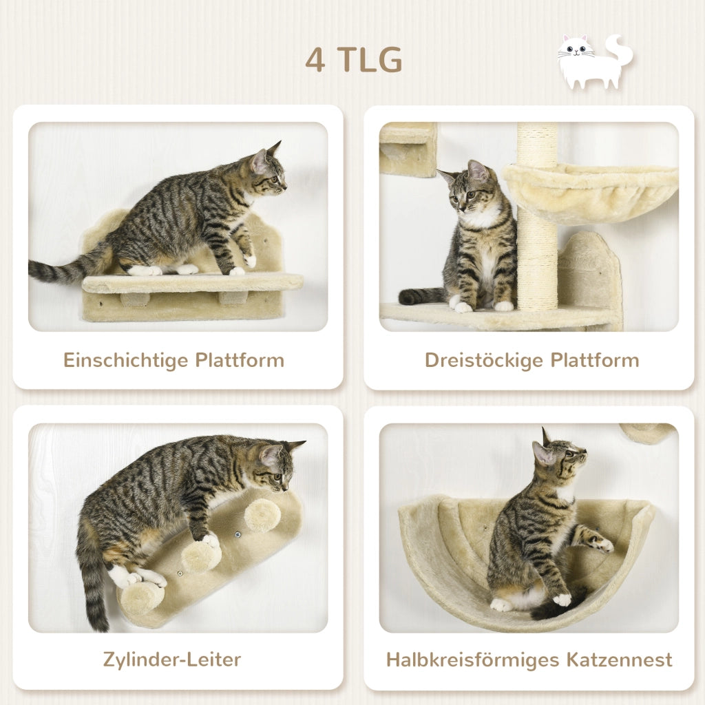 Casetta per gatti con scala, amaca, piattaforma e albero tiragraffi ¨C Zephmum ¨C Beige