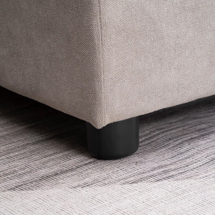 Divano Letto 3 Posti con Chaise Longue Contenitore 217x134x85 cm in Tessuto Effetto Lino Grigio