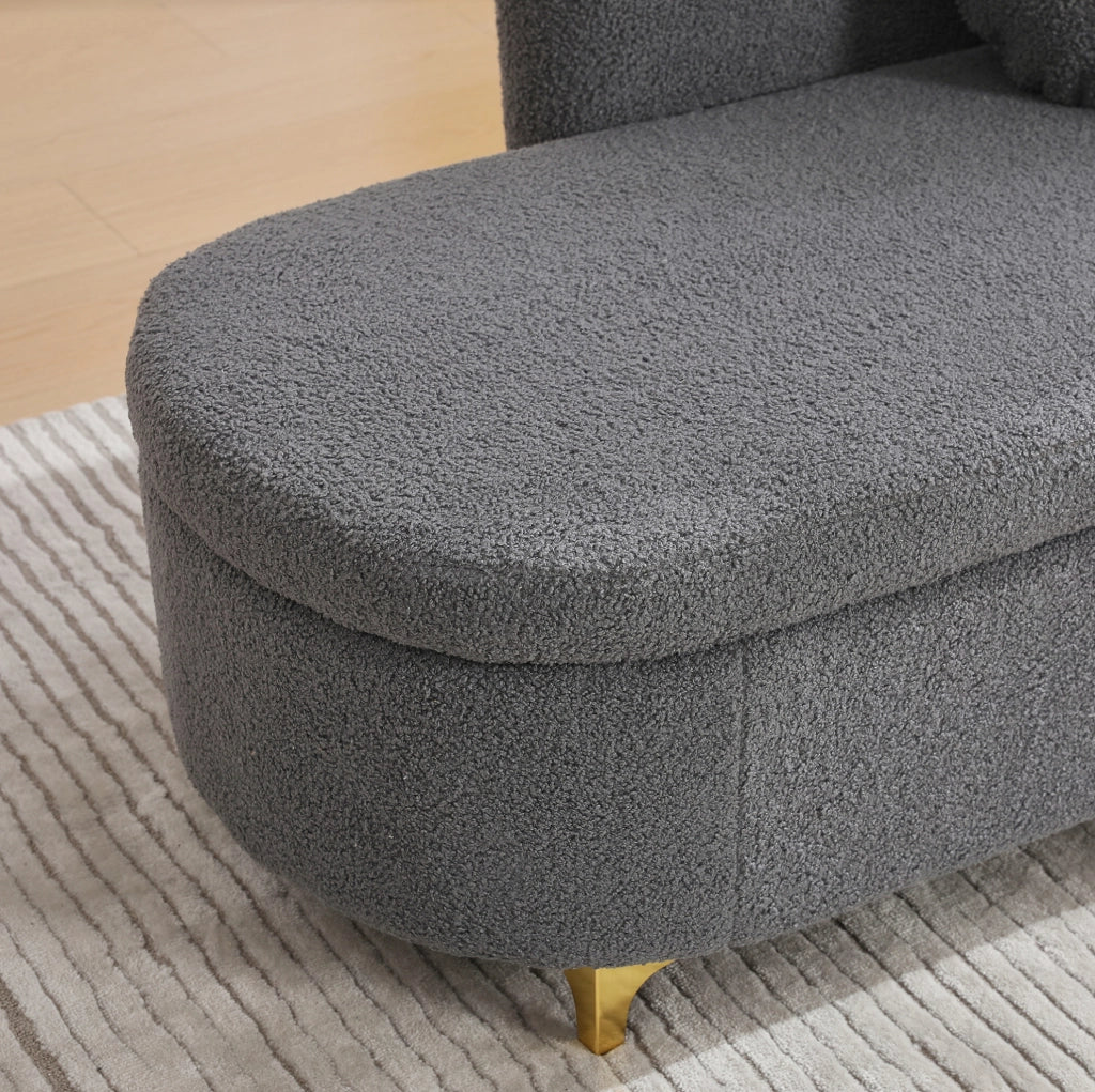 Chaise longue con contenitore 134 cm in tessuto effetto pelliccia di agnello; grigio anticato