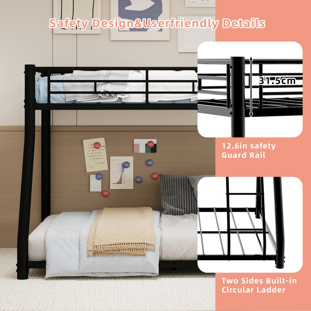 Letto a castello twin over full in ferro nero 105x200 cm