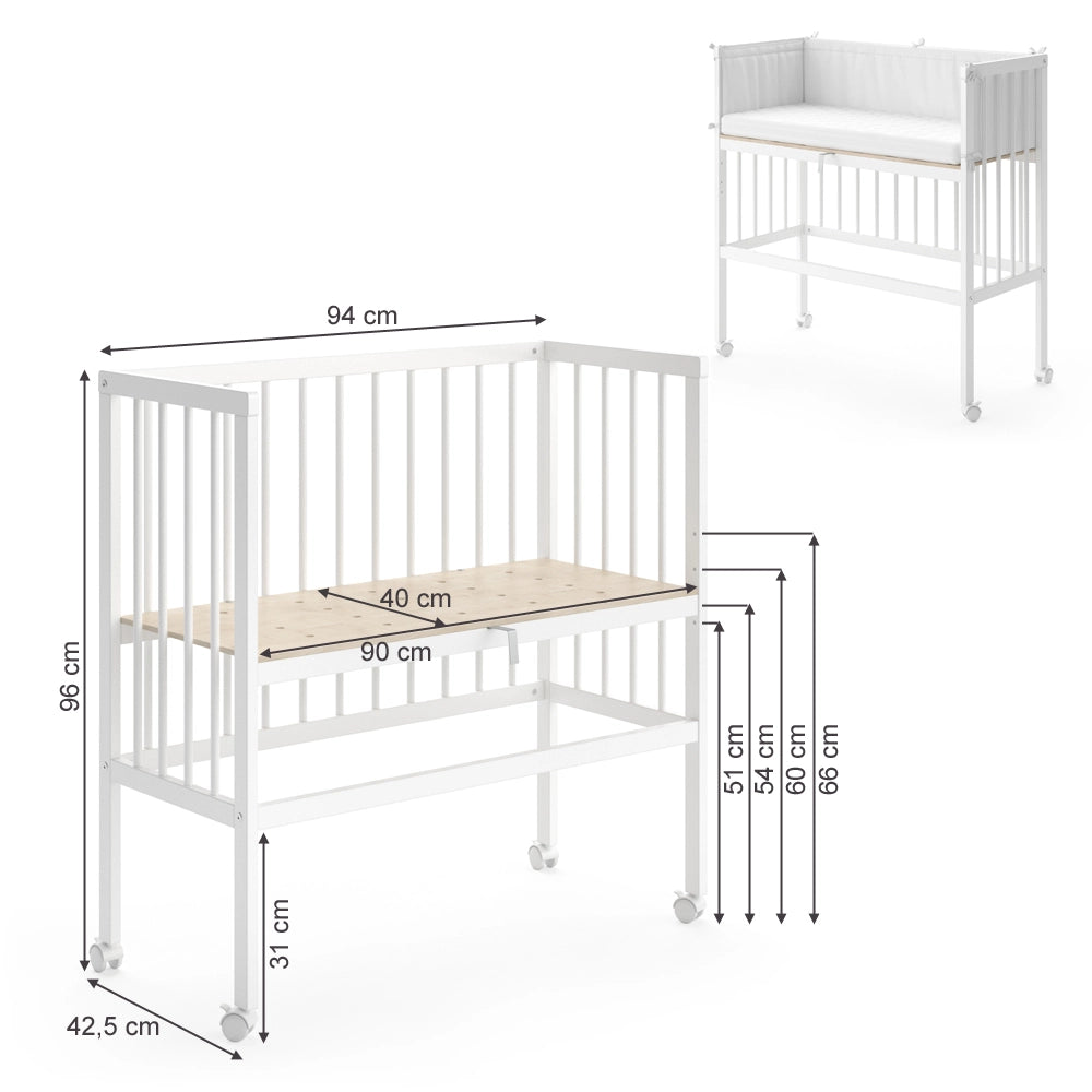 Vitalispa Lettino da attaccare al letto Bianco 94 x 90 cm 1 binario laterale