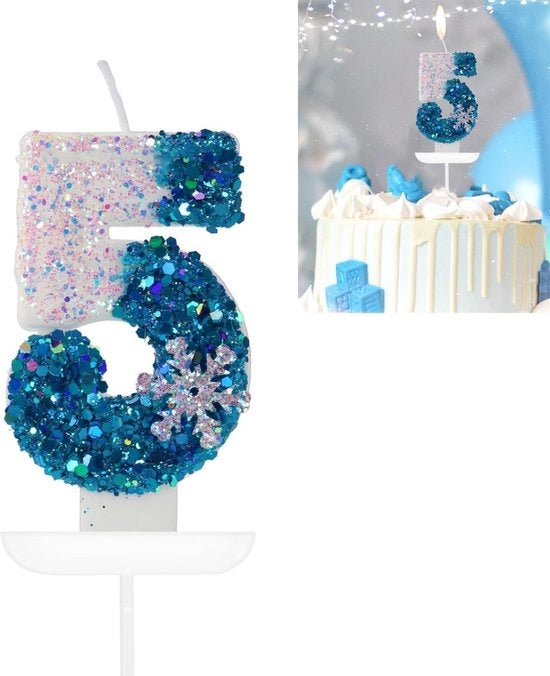 Candele per compleanni numero 5 - Candele con effetto ghiaccio/neve - Candele a forma di fiocchi di neve - Accessori per feste - Decorazioni per compleanni - Materiale lucido