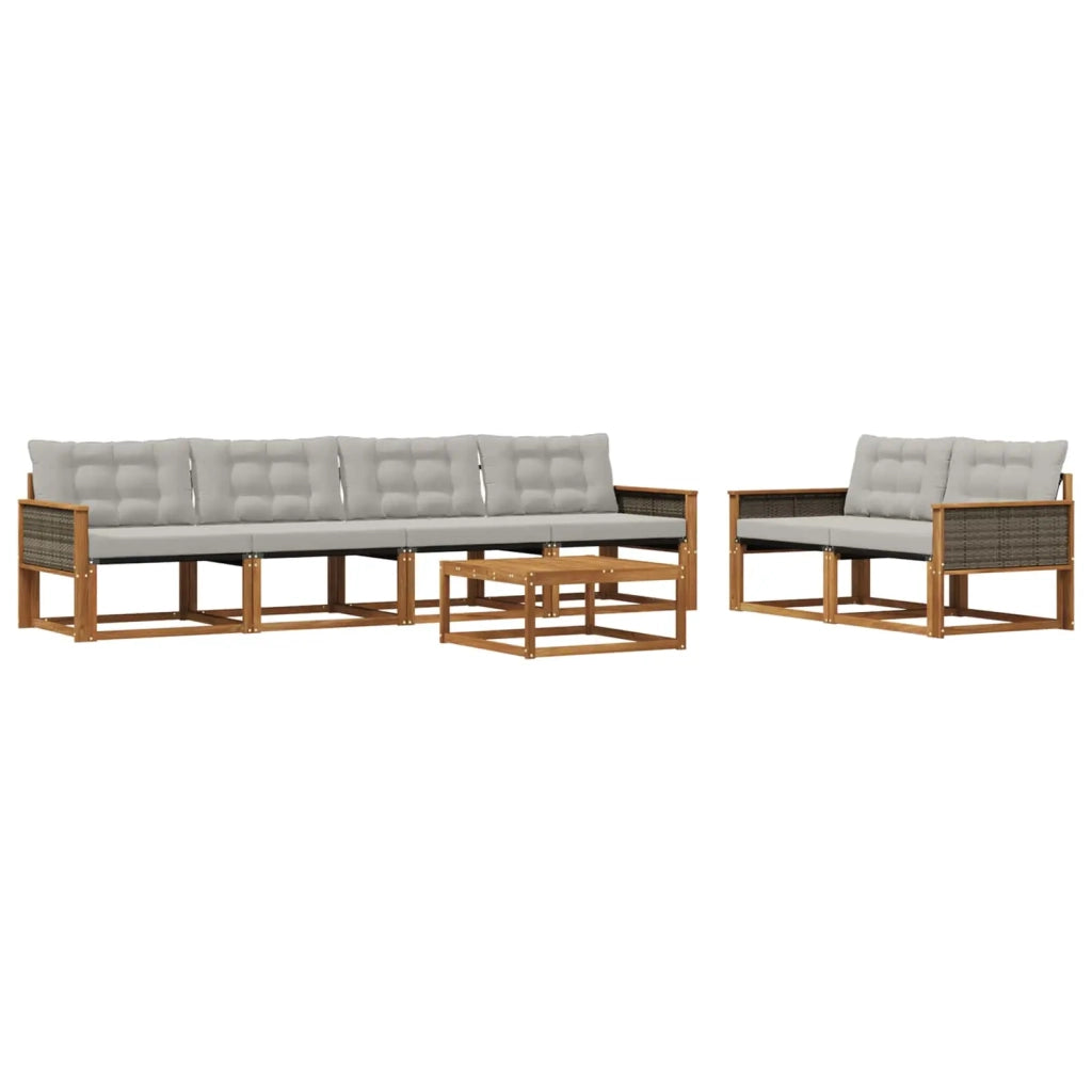 Set di divani da esterno 7 pcs Naturale e Grigio Chiaro