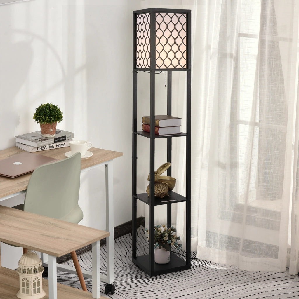 Libreria Lampada da Terra 2 in 1 con 3 Ripiani ¨C Zephmum ¨C Nero Bianco 26x26x160 cm