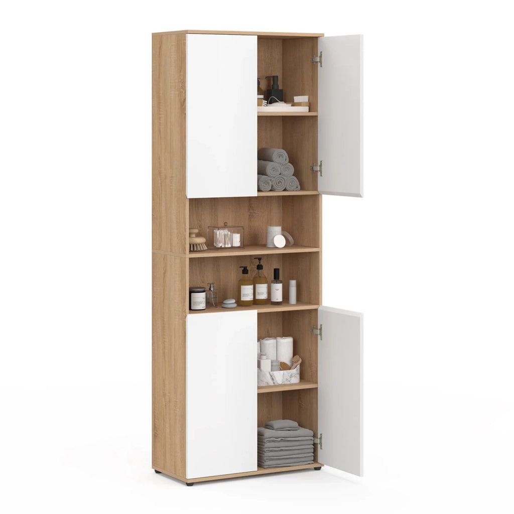 IDMarket - Mobile bagno TOMI a 4 ante e 2 nicchie in faggio bianco